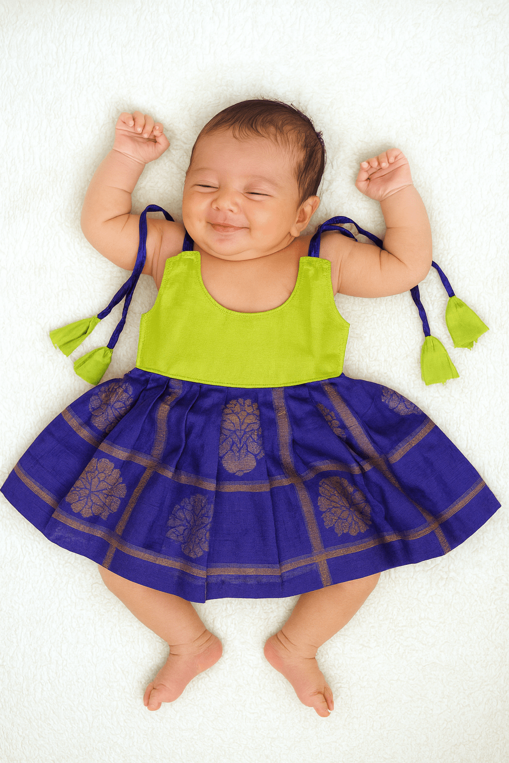 New born Blue Green Raw Silk Frock LF379 - Prince N Princess