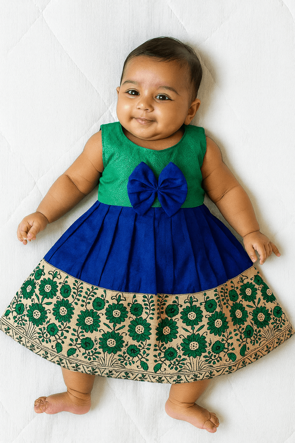 New born Blue Green Raw Silk Frock LF826 - Prince N Princess