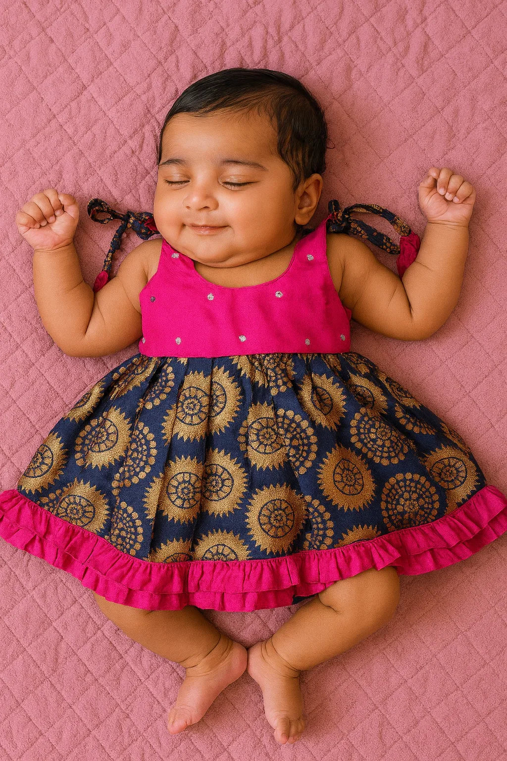 New Born Blue Raw Silk Frock LF391 - Prince N Princess