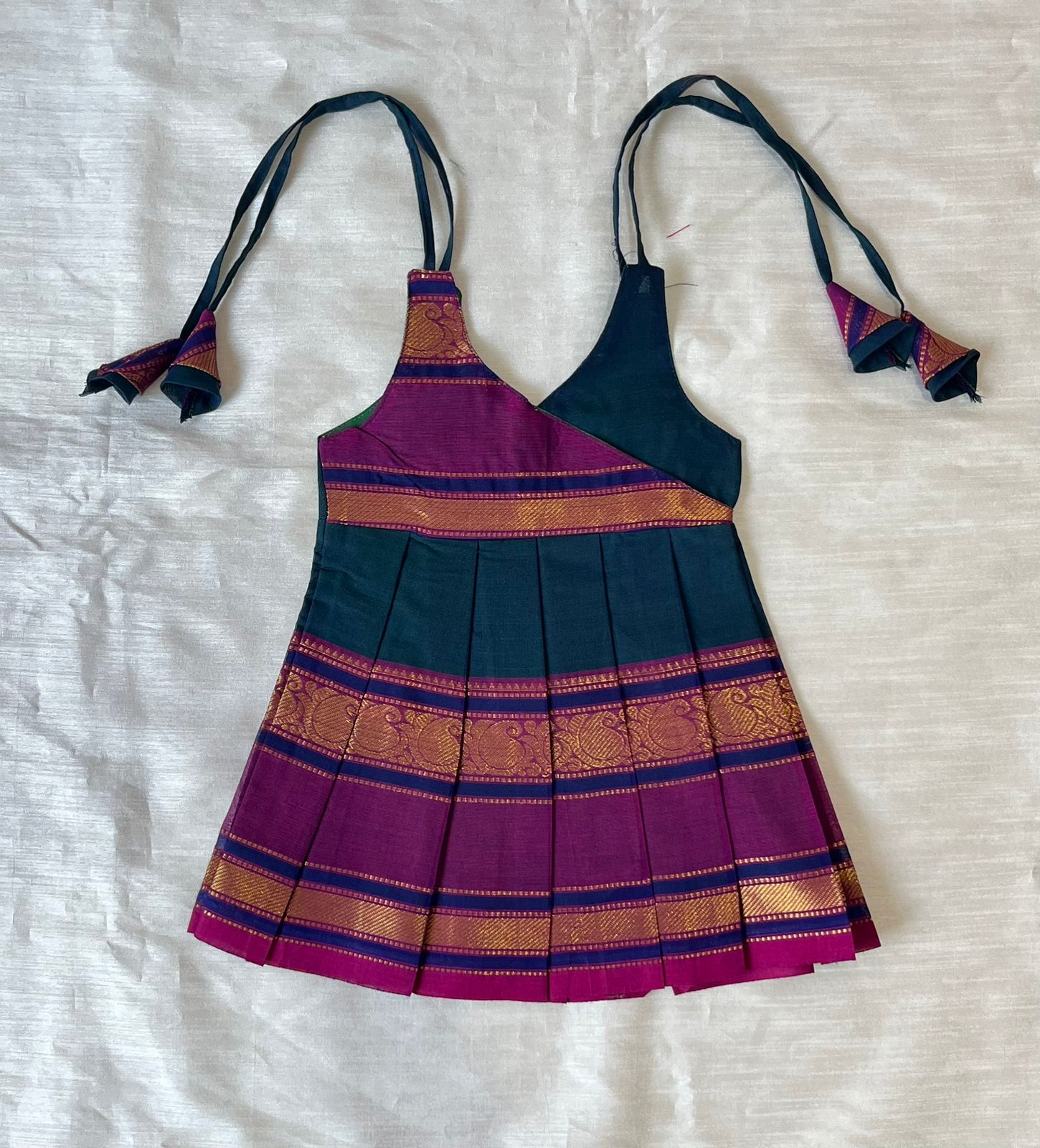 New Born Blue with Megenta Chettinad Cotton Frock LF1643 - Prince N Princess