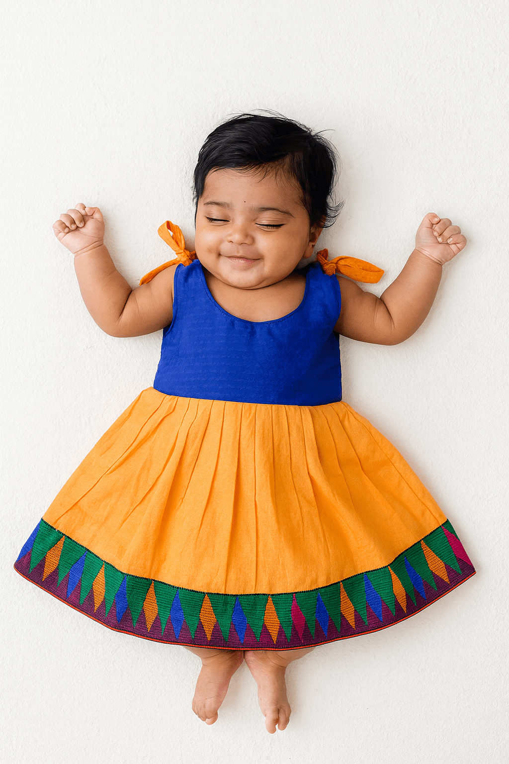 New born Blue with Orange Raw Silk Frock LF956 - Prince N Princess