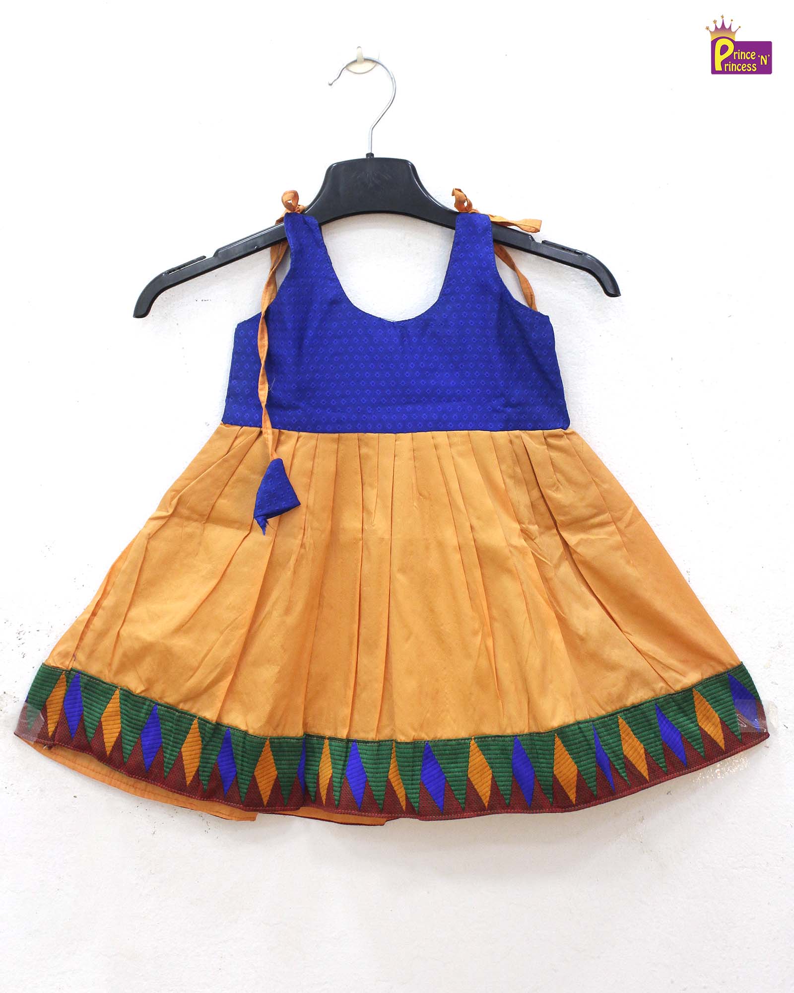 New born Blue with Orange Raw Silk Frock LF956 - Prince N Princess