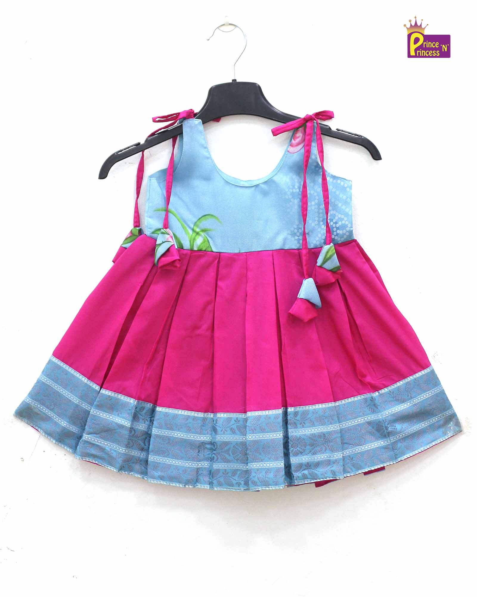 New born Blue with Pink Raw Silk Frock LF744 - Prince N Princess