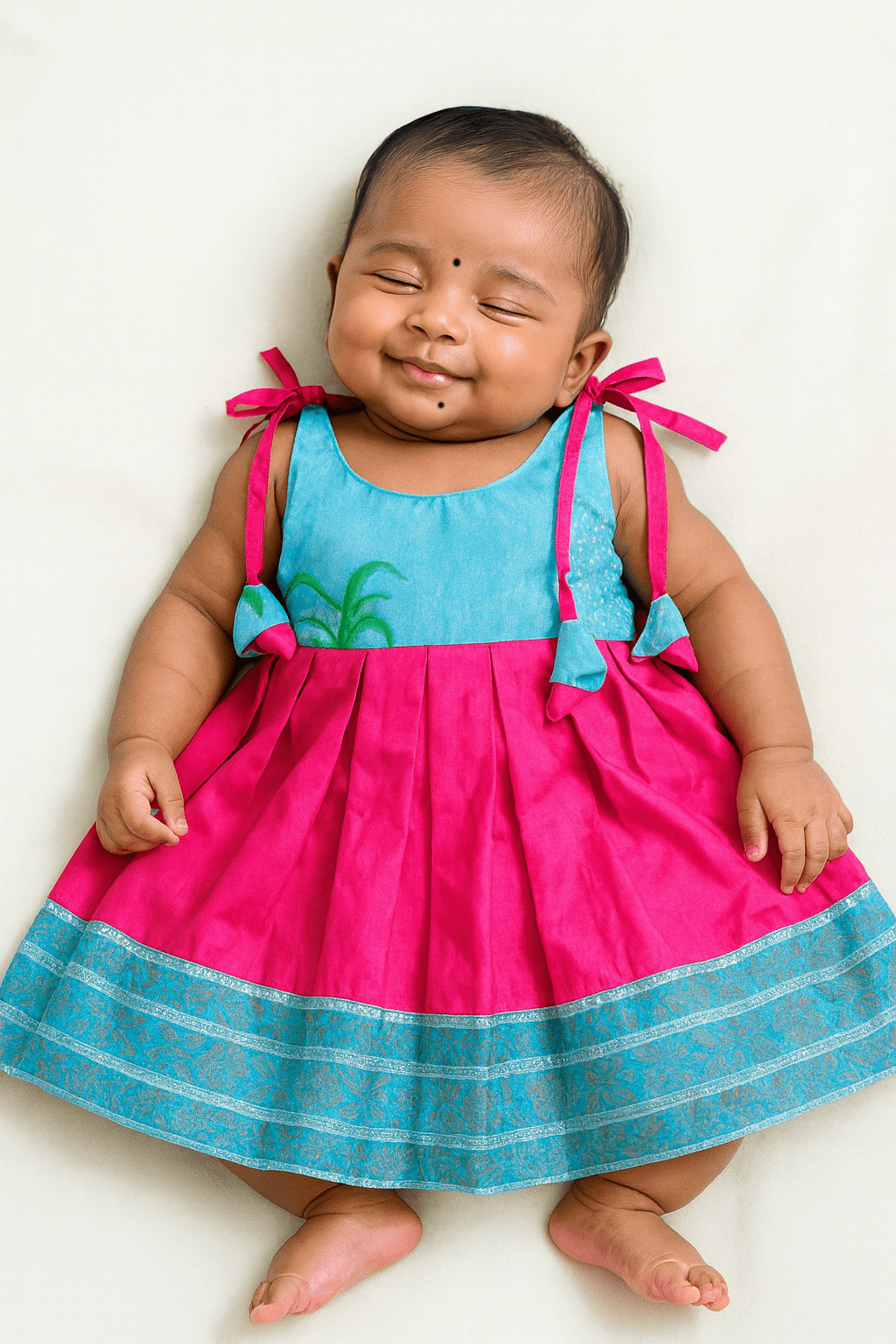 New born Blue with Pink Raw Silk Frock LF744 - Prince N Princess