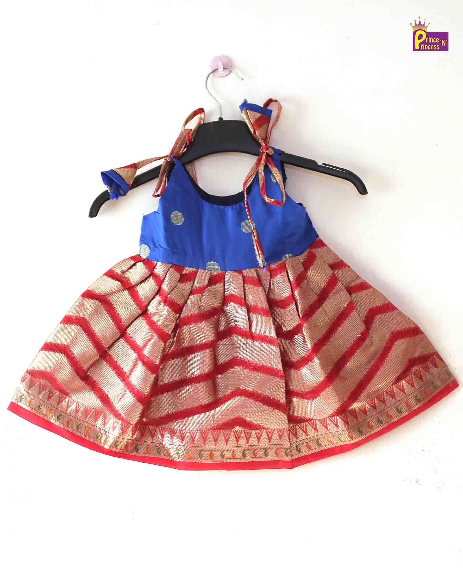 Newborn lakshana frock collection designed for naming ceremony and cultural events red and blue sleevess - Prince N Princess