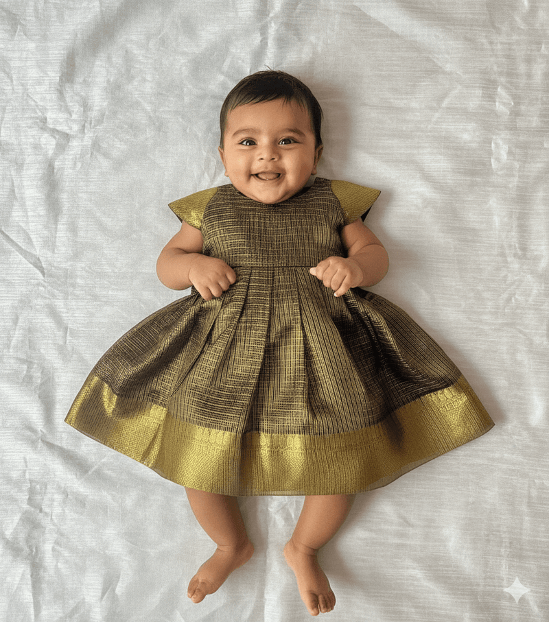 New born Brown Tissue Silk Frock LF1622 - Prince N Princess