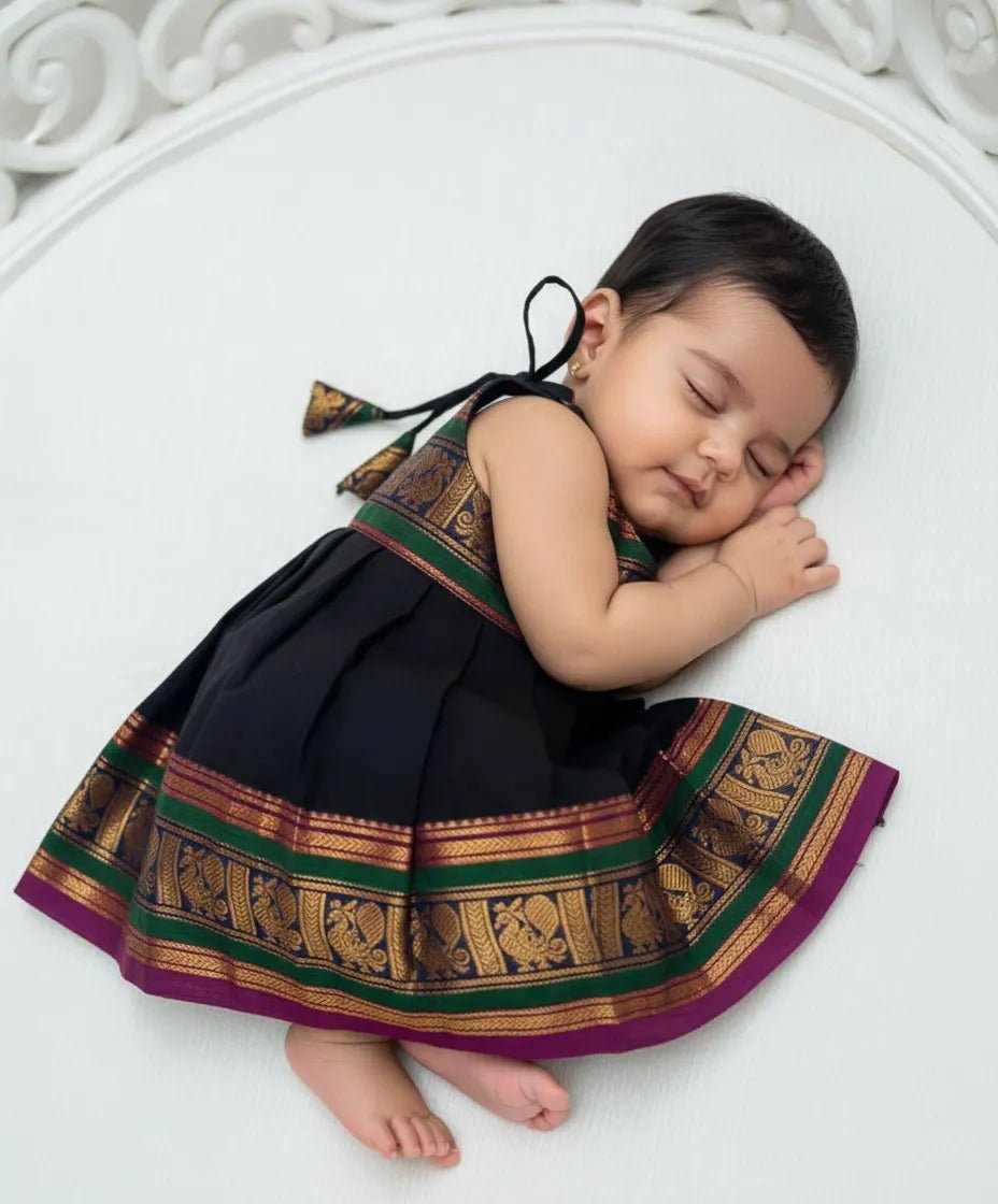 New Born Chettinad Cotton Frock Black LF1689 - Prince N Princess