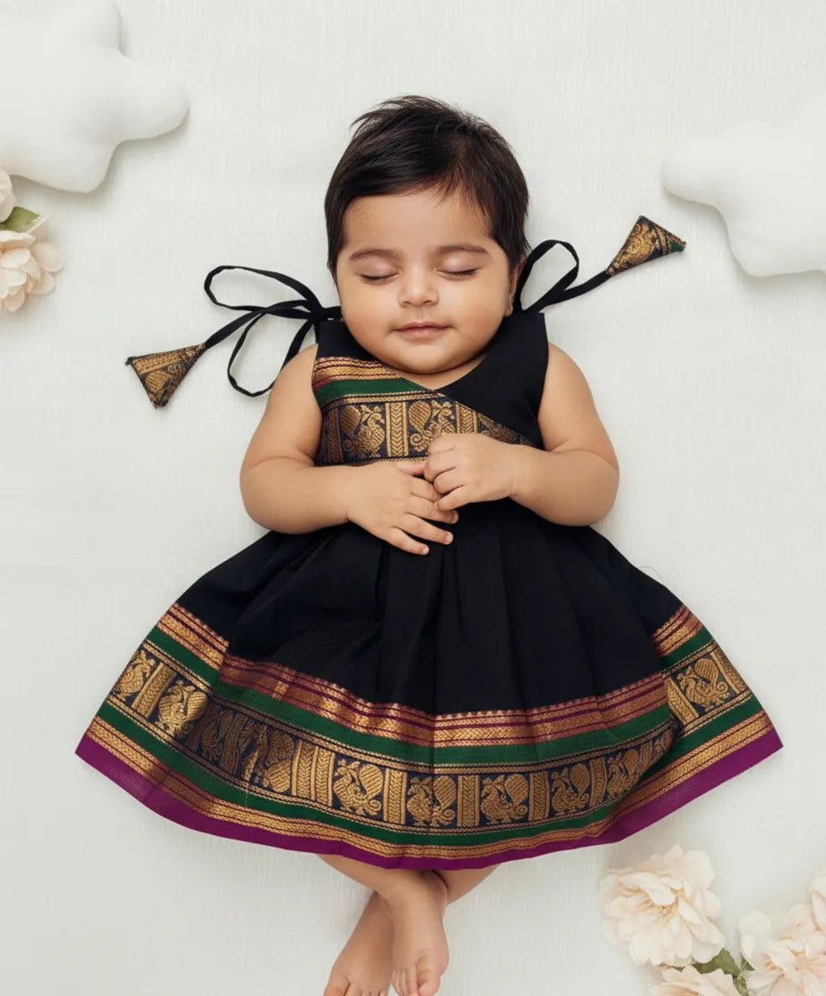 New Born Chettinad Cotton Frock Black LF1689 - Prince N Princess