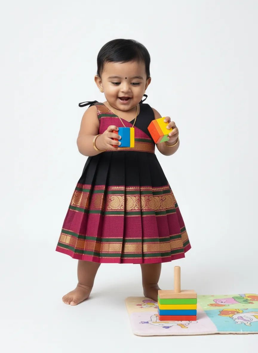 New Born Chettinad Cotton Frock Black LF1720 - Prince N Princess