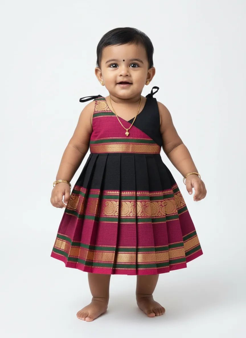 New Born Chettinad Cotton Frock Black LF1720 - Prince N Princess