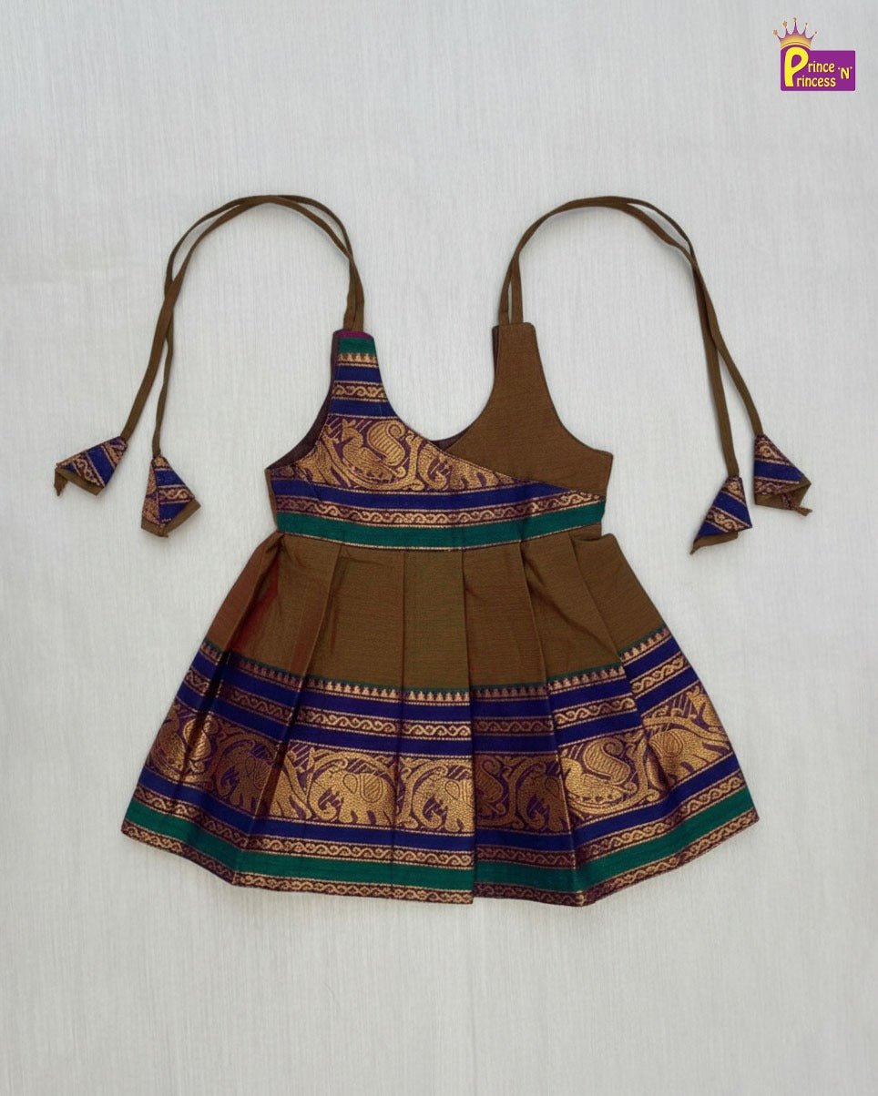 New Born Chettinad Cotton Frock Brown LF1724 - Prince N Princess