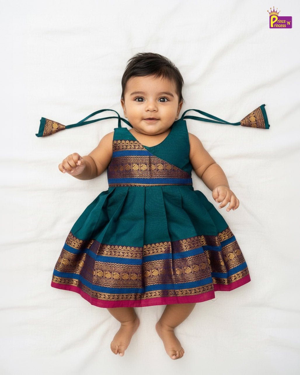 New Born Chettinad Cotton Frock Green LF1701 - Prince N Princess