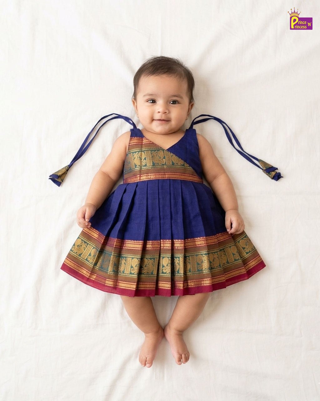 New Born Chettinad Cotton Frock in Blue LF1761 - Prince N Princess