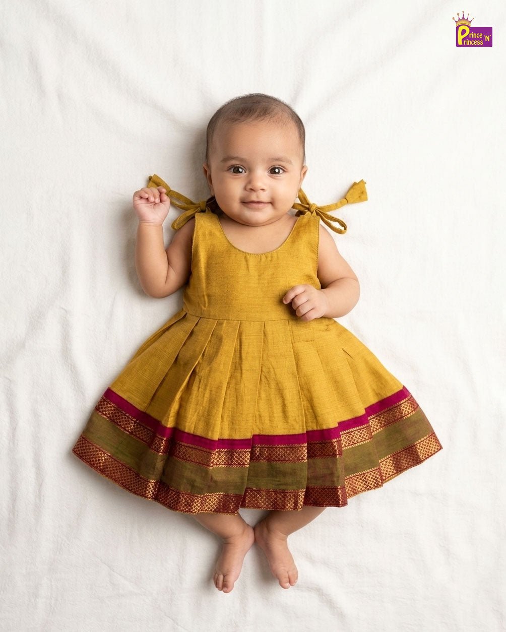 New Born Chettinad Cotton Frock in Lemon Yellow LF1755 - Prince N Princess