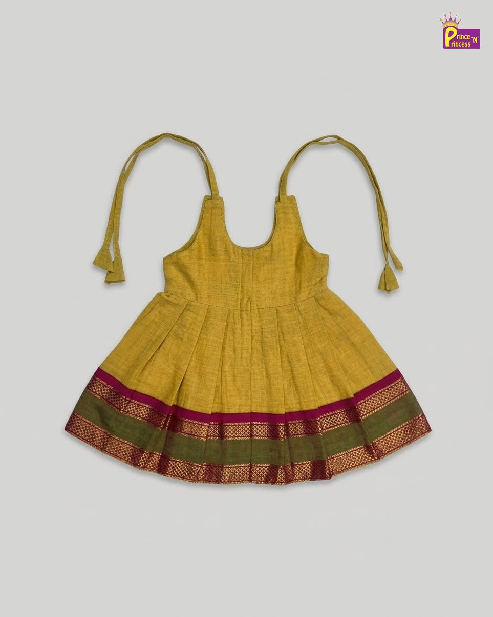 New Born Chettinad Cotton Frock in Lemon Yellow LF1755 - Prince N Princess