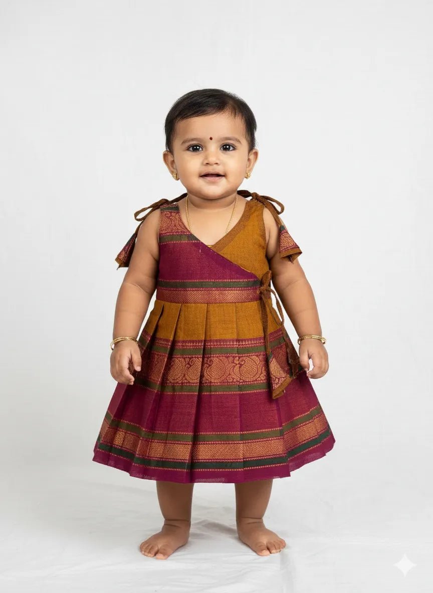 New Born Chettinad Cotton Frock in Mustard LF1715 - Prince N Princess