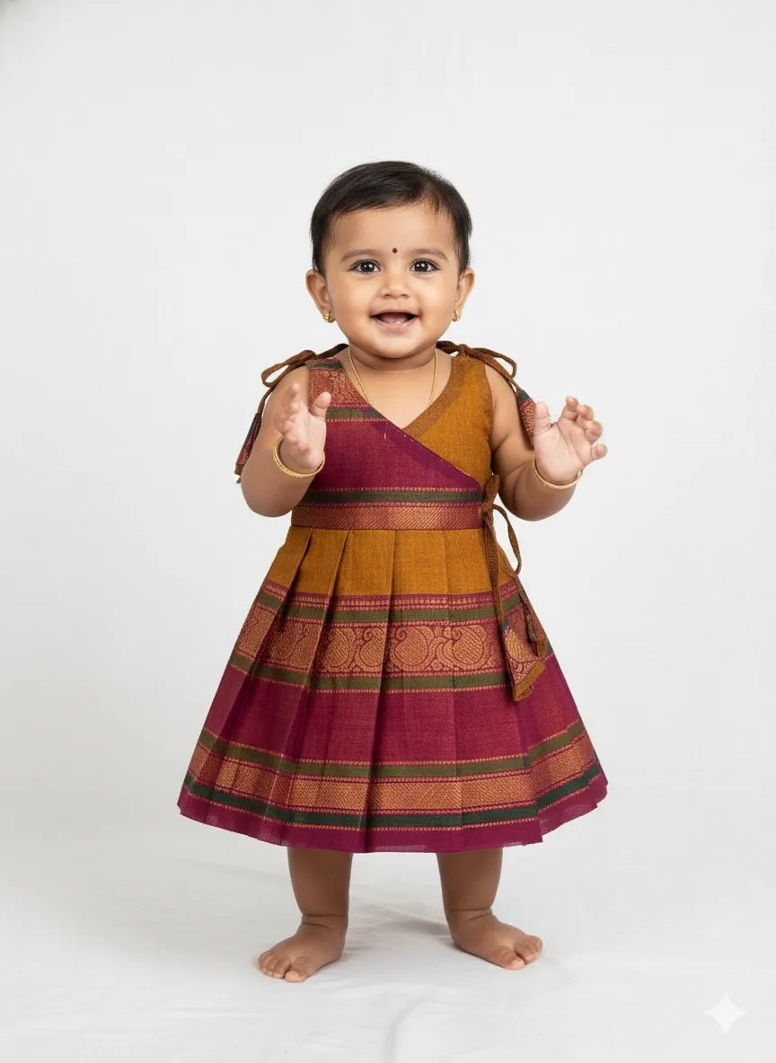New Born Chettinad Cotton Frock in Mustard LF1715 - Prince N Princess