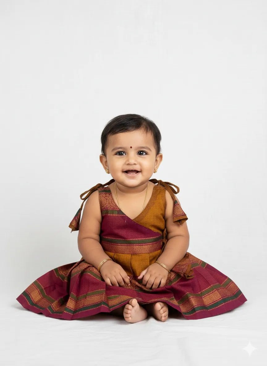 New Born Chettinad Cotton Frock in Mustard LF1715 - Prince N Princess
