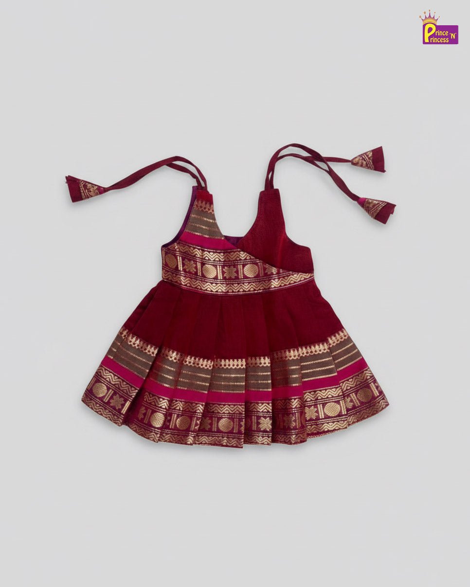 New Born Chettinad Cotton Frock Maroon LF1699 - Prince N Princess