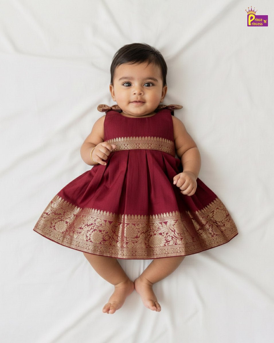 New Born Chettinad Cotton Frock Maroon LF1738 - Prince N Princess