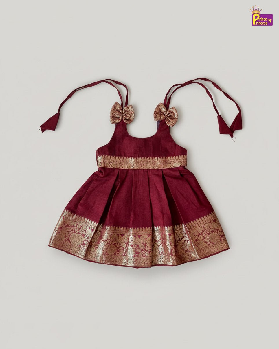 New Born Chettinad Cotton Frock Maroon LF1738 - Prince N Princess