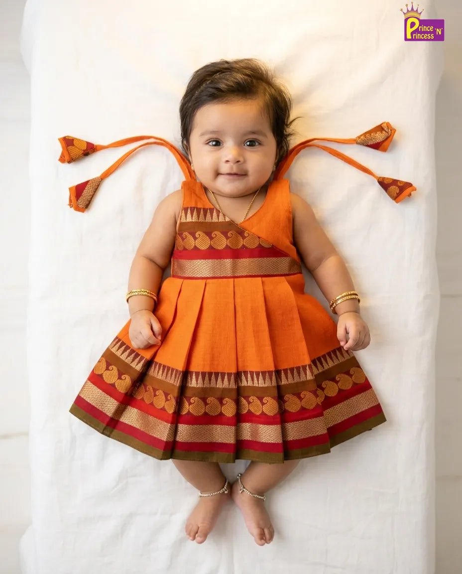 New Born Chettinad Cotton Frock Orange