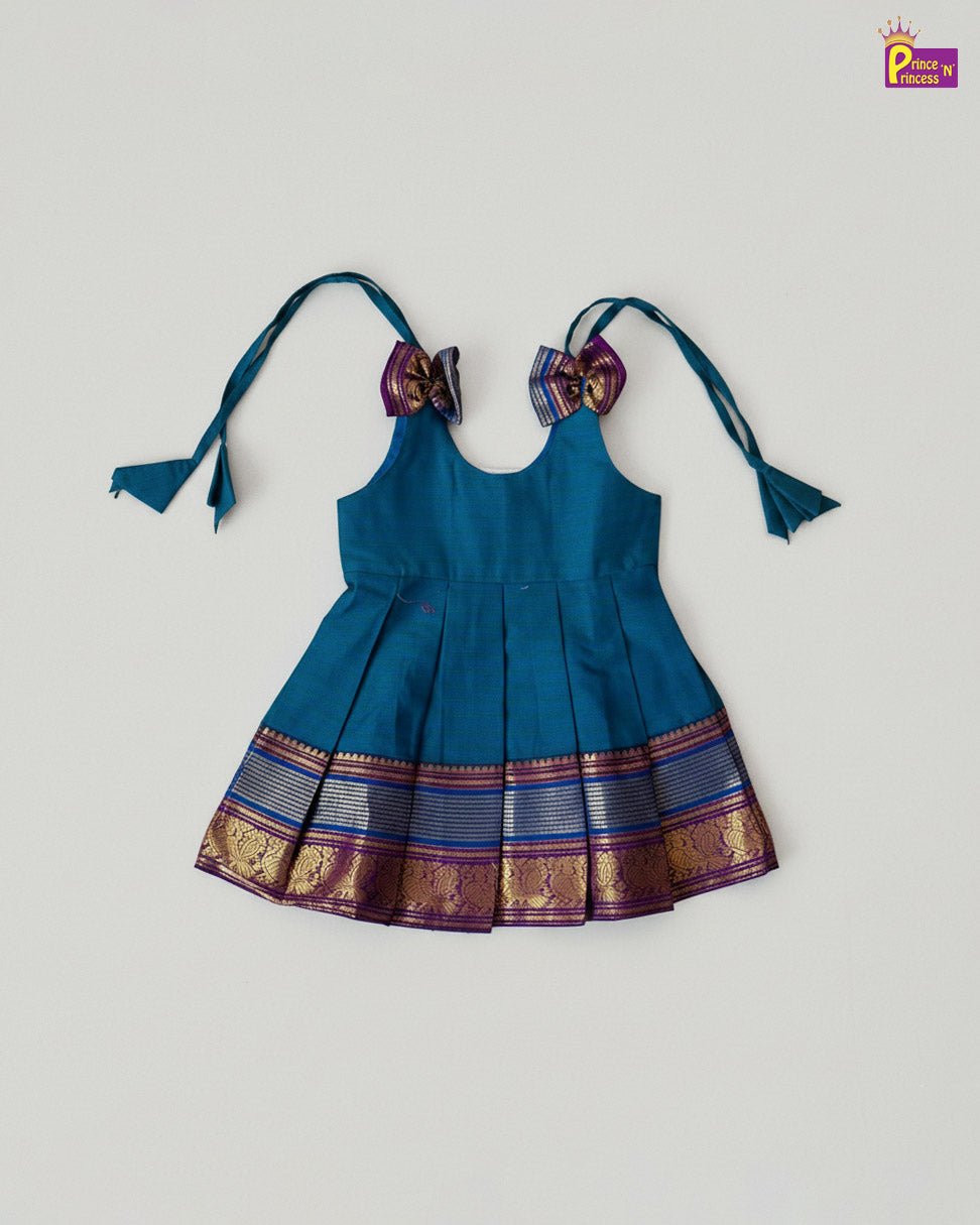 New Born Chettinad Cotton Frock Peacock Blue LF1736 - Prince N Princess