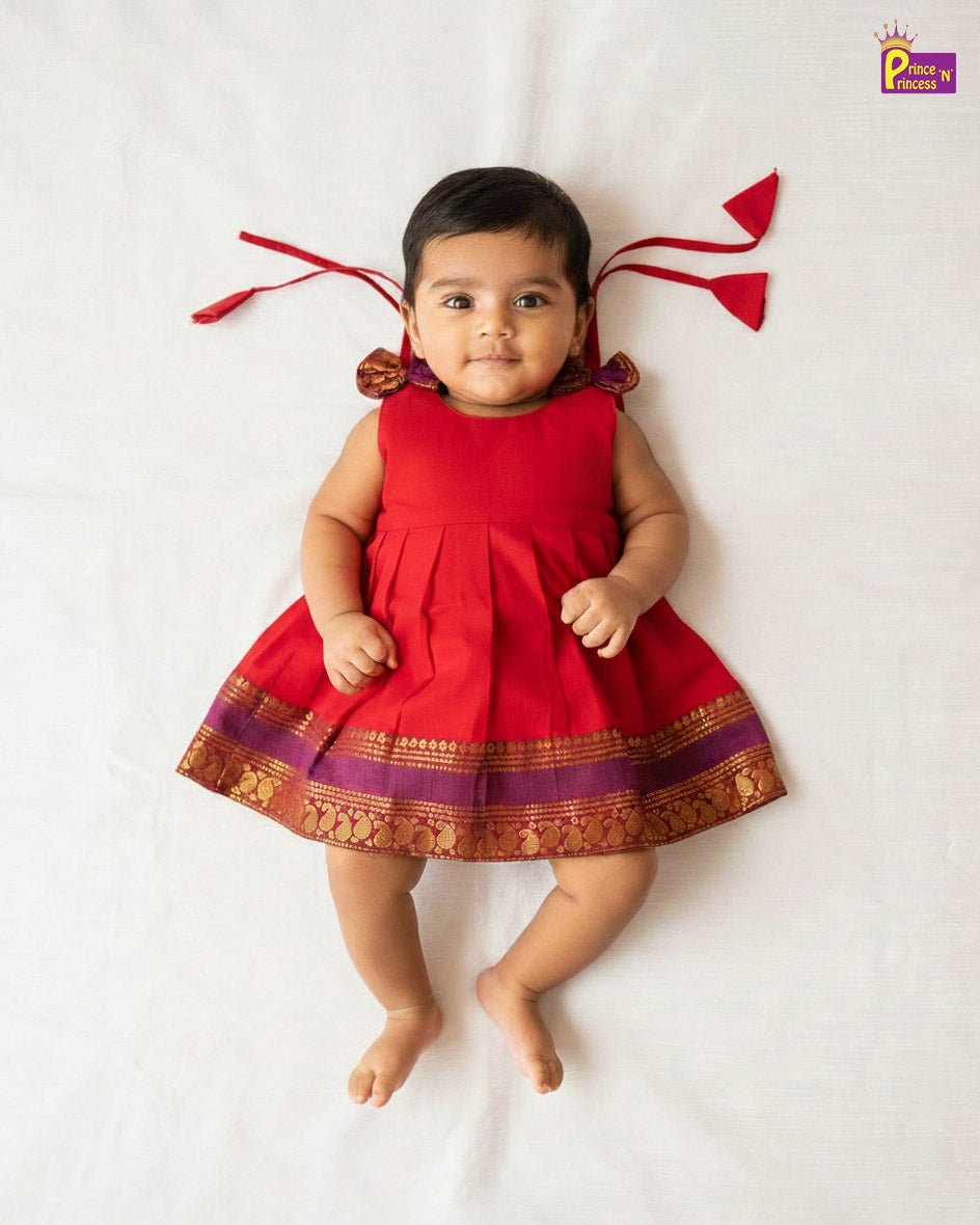 New Born Chettinad Cotton Frock Red LF1742 - Prince N Princess