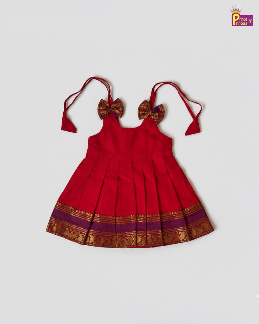 New Born Chettinad Cotton Frock Red LF1742 - Prince N Princess