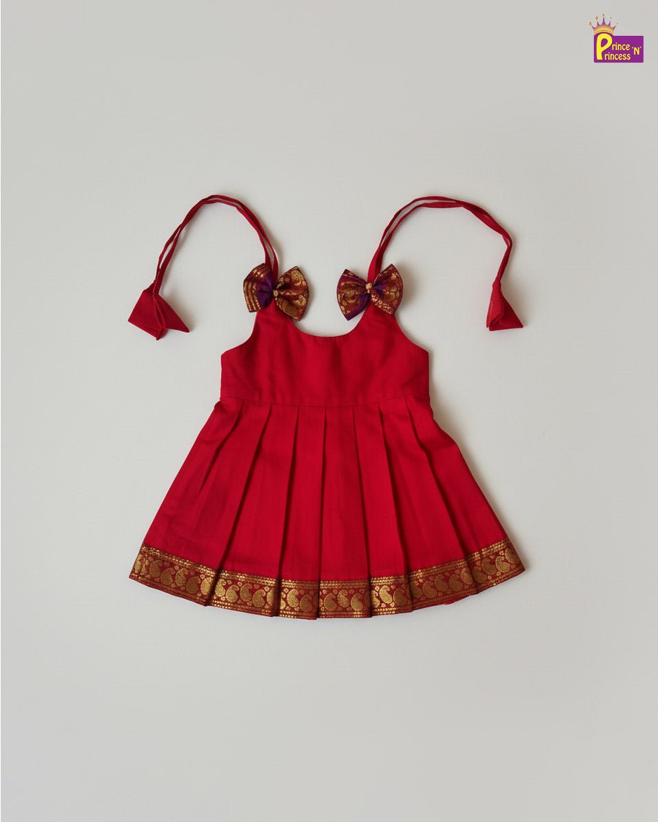 New Born Chettinad Cotton Frock Red LF1743 - Prince N Princess