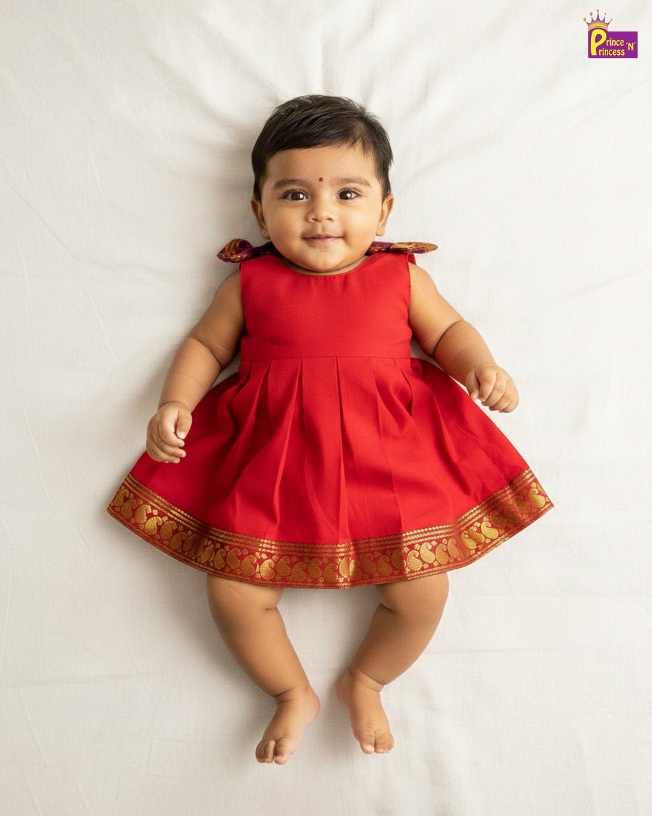 New Born Chettinad Cotton Frock Red LF1743 - Prince N Princess