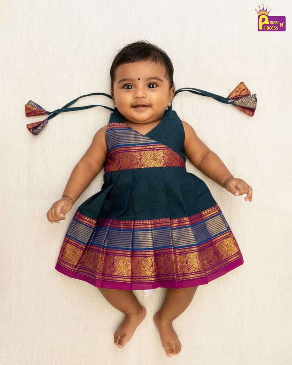 New Born Chettinad Peacock Cotton Frock Black LF1696 - Prince N Princess