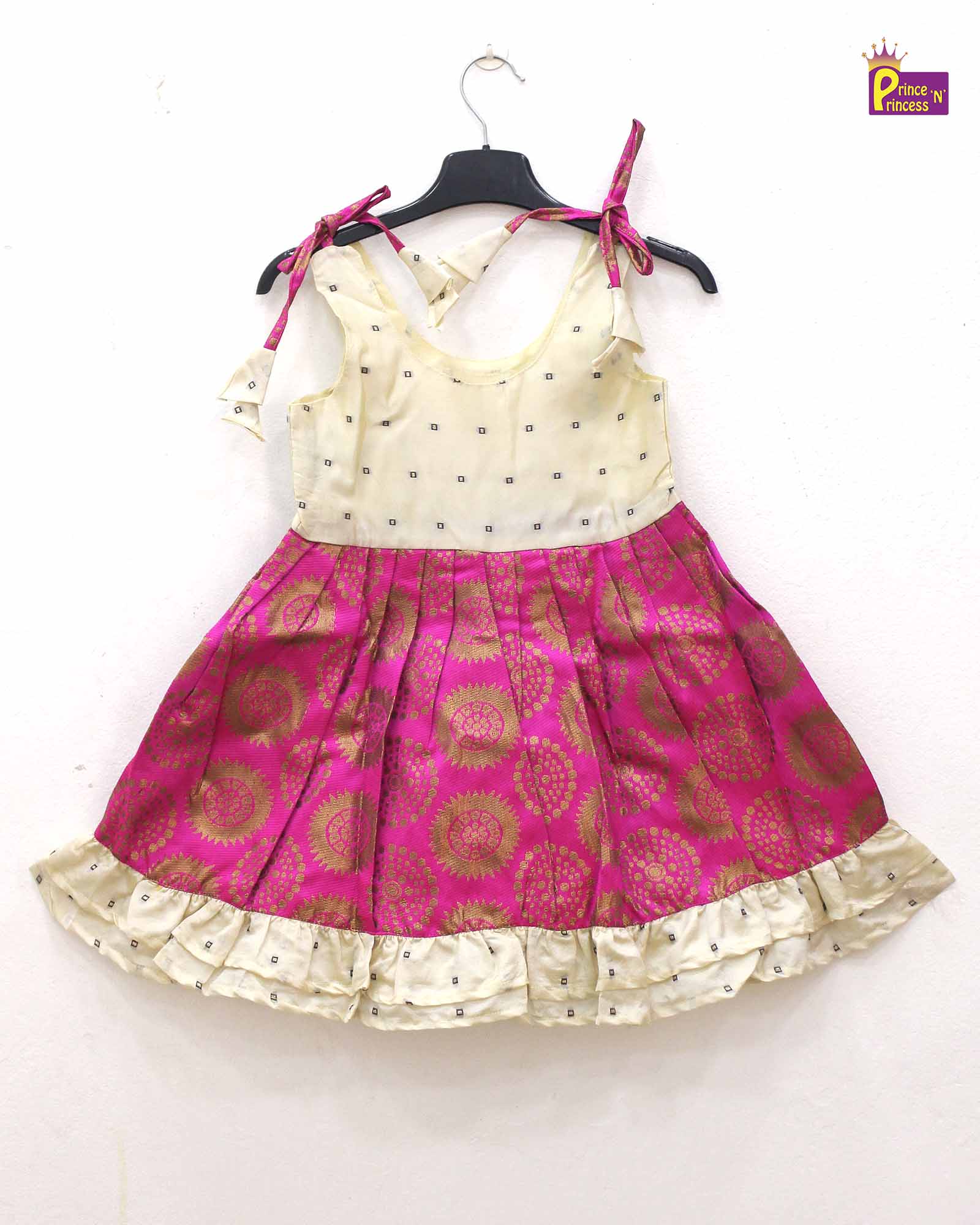 New Born Cream Pink Raw Silk Frock LF389 - Prince N Princess