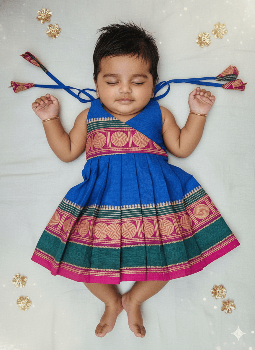 New Born Dark Blue Chettinad Cotton Frock LF1675 - Prince N Princess
