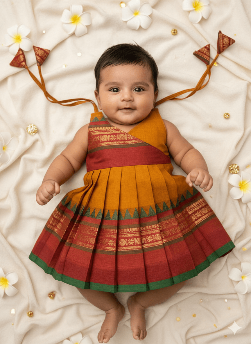 newborn chettinad cotton frock mustard v neck baby comfort dress princenprincess