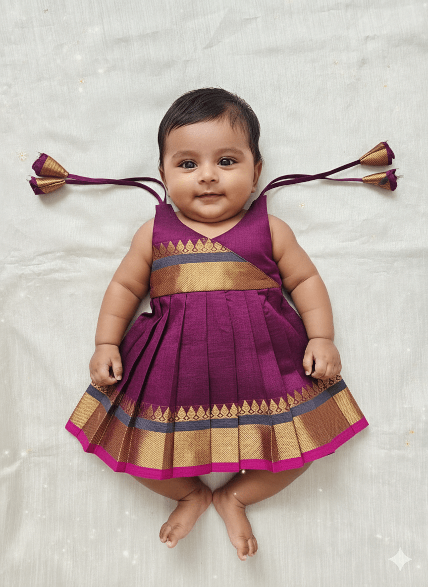 New Born Dark Purple Chettinad Cotton Frock LF1677 - Prince N Princess