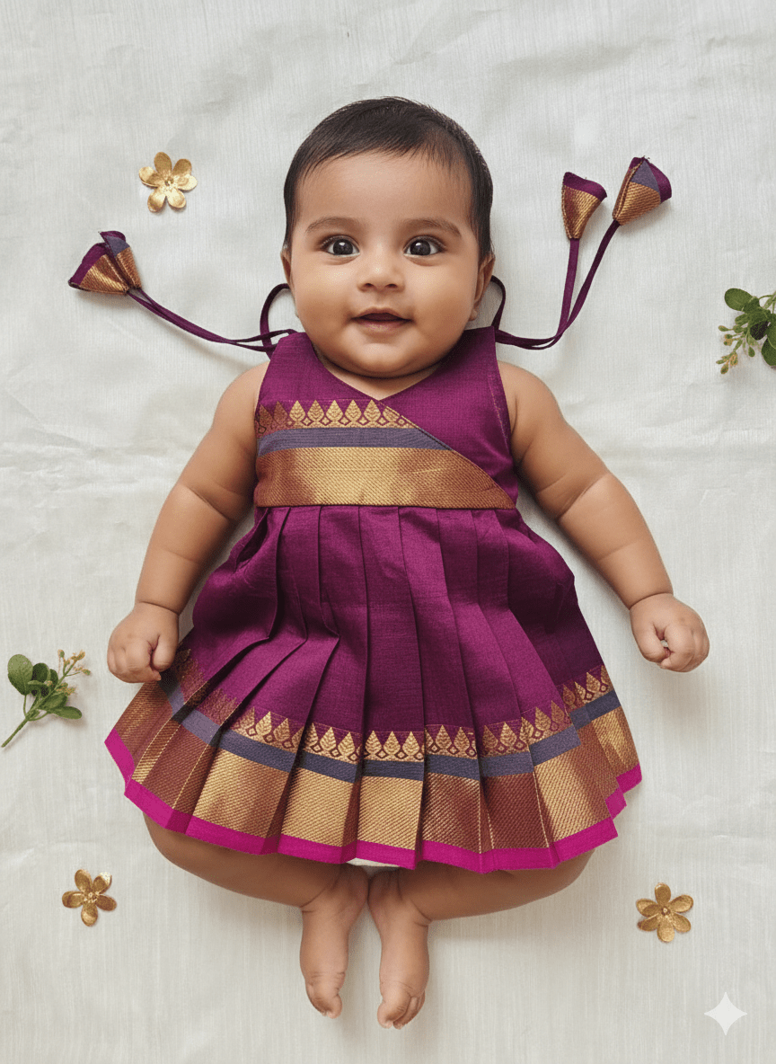 New Born Dark Purple Chettinad Cotton Frock LF1684 - Prince N Princess
