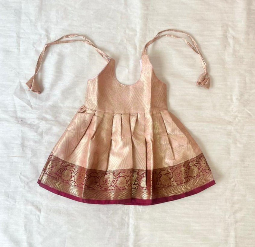 New Born Gold with Maroon Banarasi Silk Knot Type Frock LF1662 - Prince N Princess