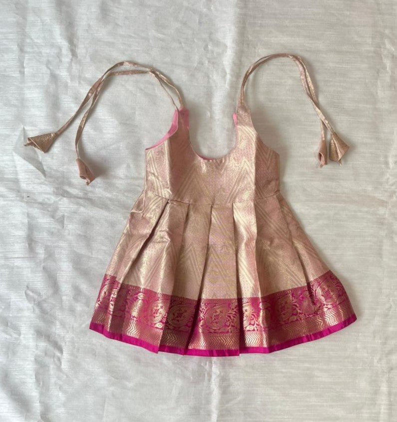 New Born Gold with Pink Banarasi Silk Knot Type Frock LF1661 - Prince N Princess