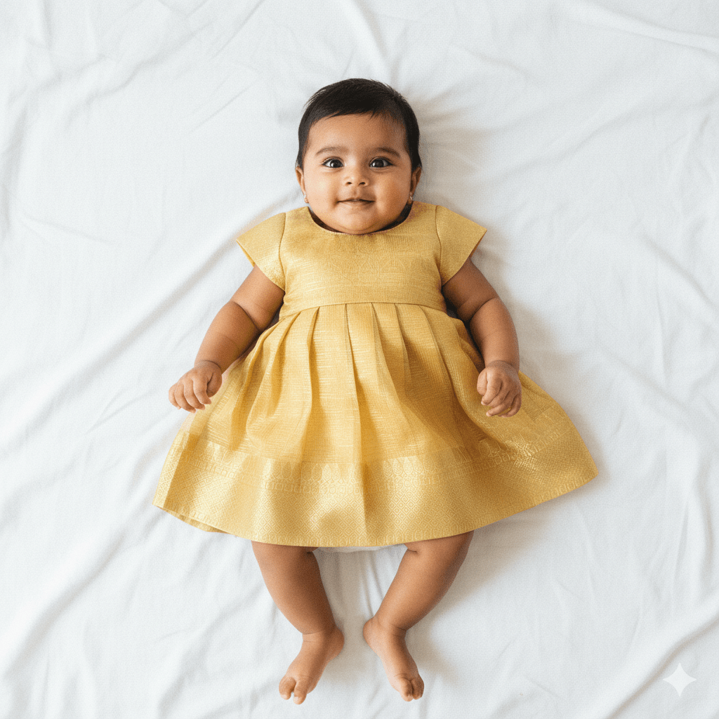 New born Golden Tissue Silk Frock LF1625 - Prince N Princess