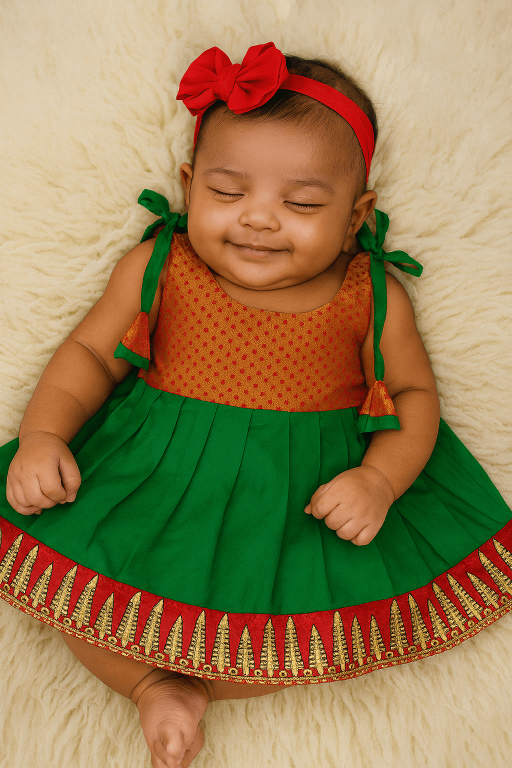 New Born Grand Green Red Lakshana Frock LF1044 - Prince N Princess