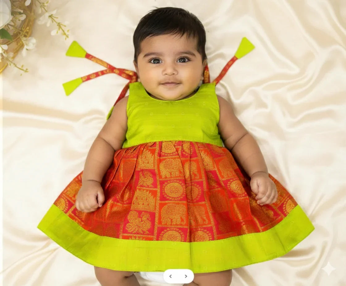 New Born Grand Green Red Lakshana Frock LF190 - Prince N Princess