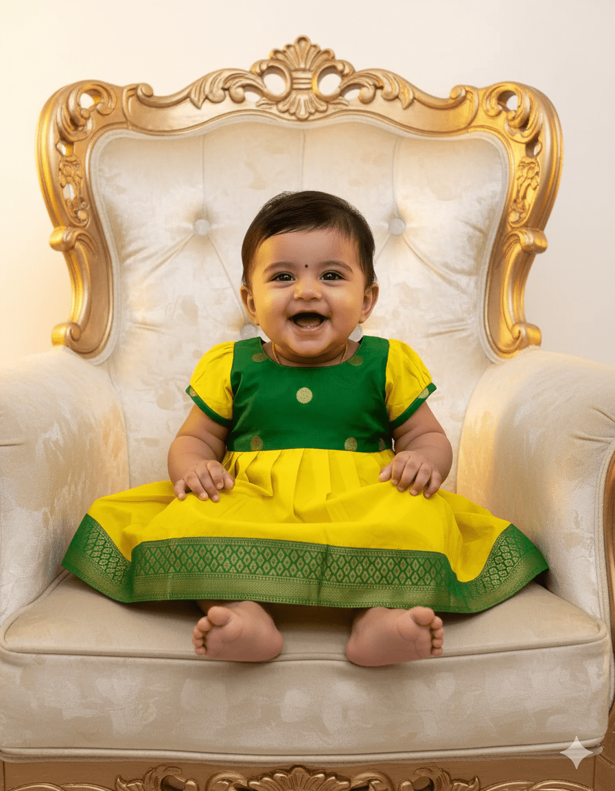 New born Green And Yellow Raw Silk Frock LF1584 - Prince N Princess