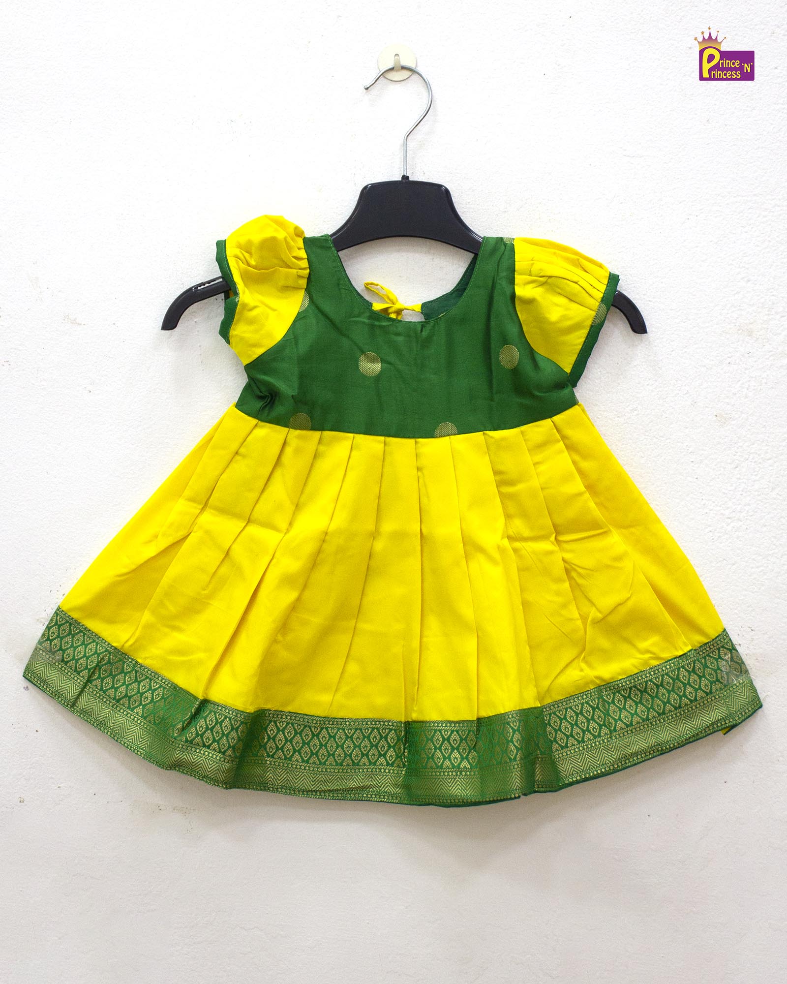 New born Green And Yellow Raw Silk Frock LF1584 - Prince N Princess
