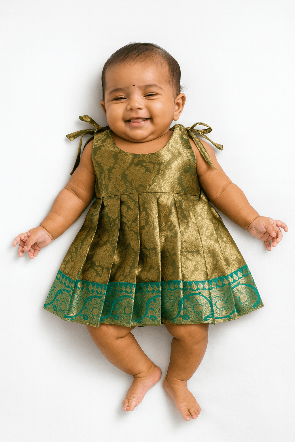 New Born Green Banarasi Silk Frock LF1599 - Prince N Princess