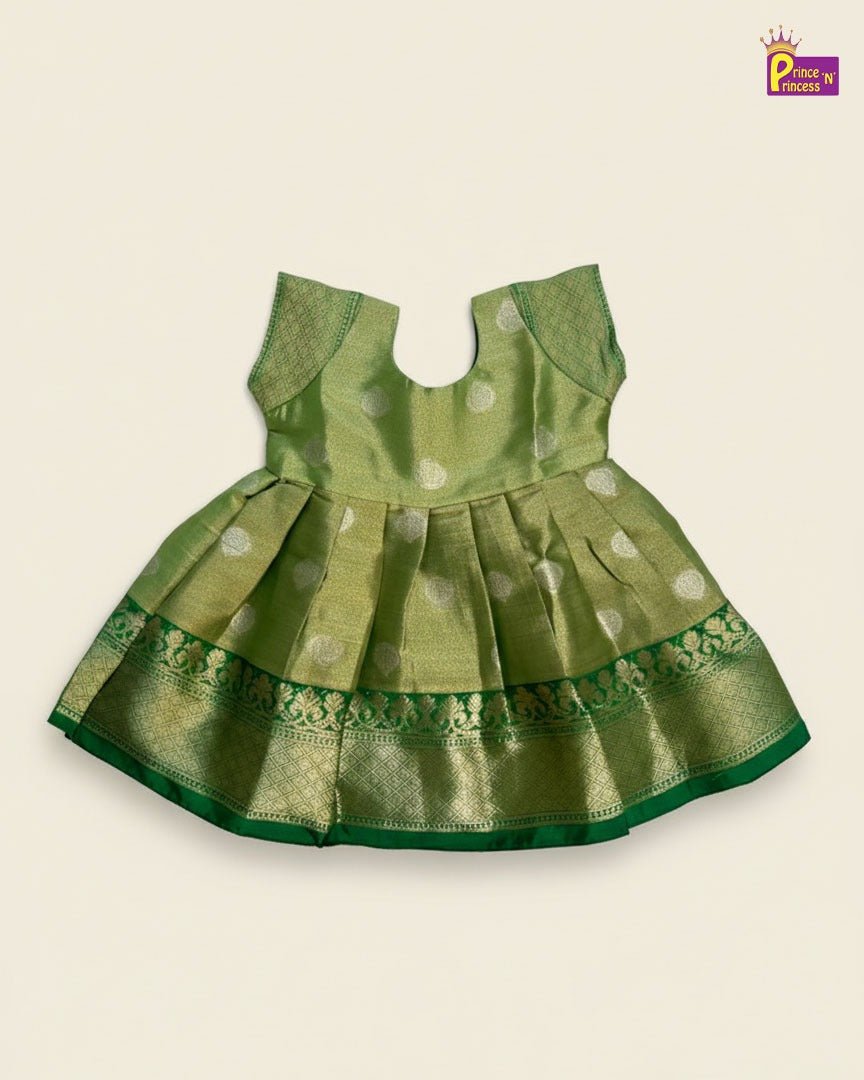 New Born Green Banarasi Silk Knot Type Frock LF1722 - Prince N Princess