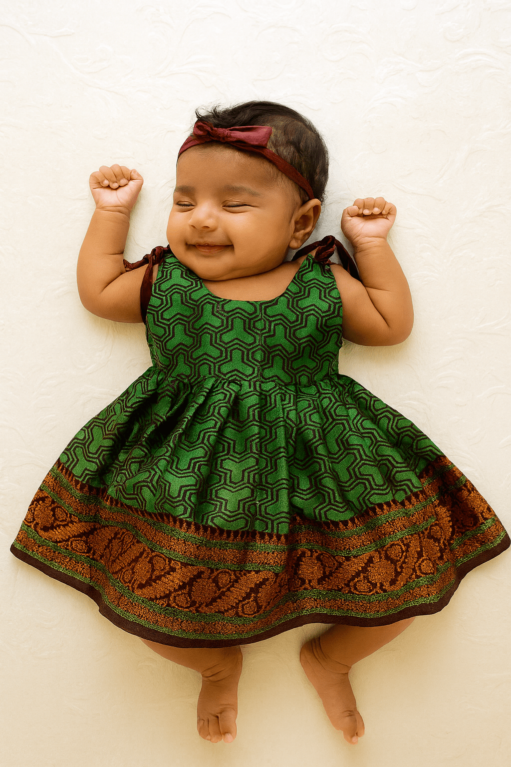 New born Green Brown Pink Knot Frock LF1401 - Prince N Princess