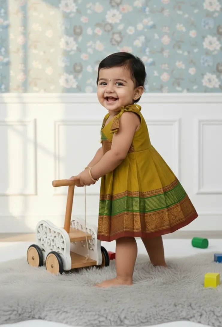 New Born Green Chettinad Cotton Frock LF1711 - Prince N Princess
