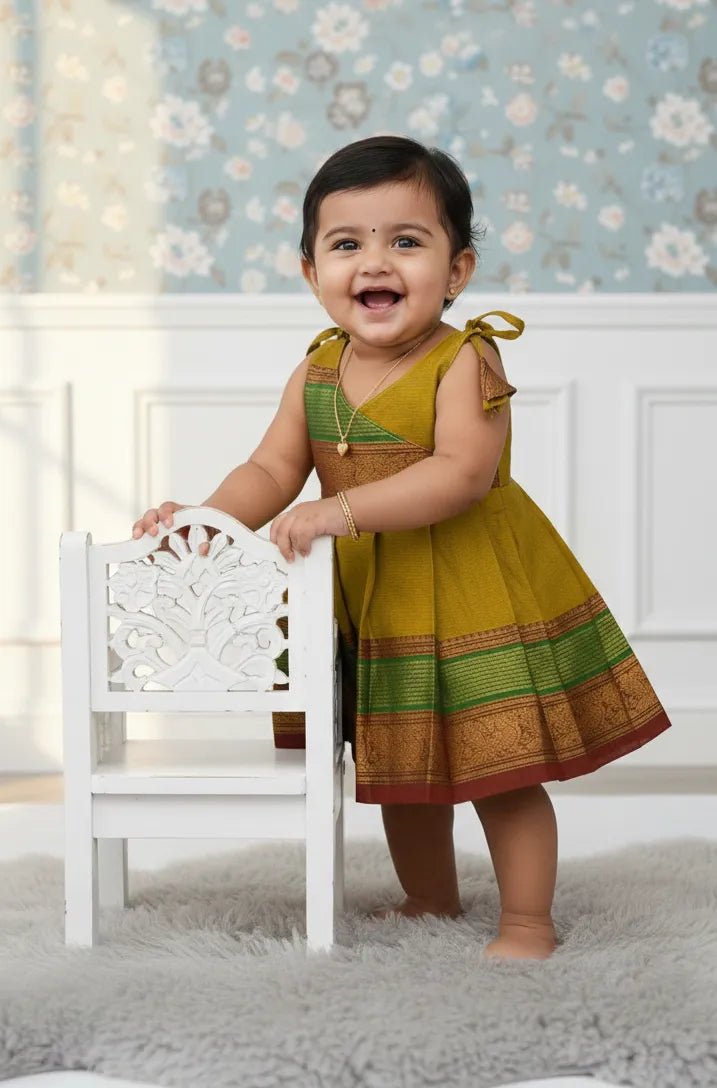 New Born Green Chettinad Cotton Frock LF1711 - Prince N Princess