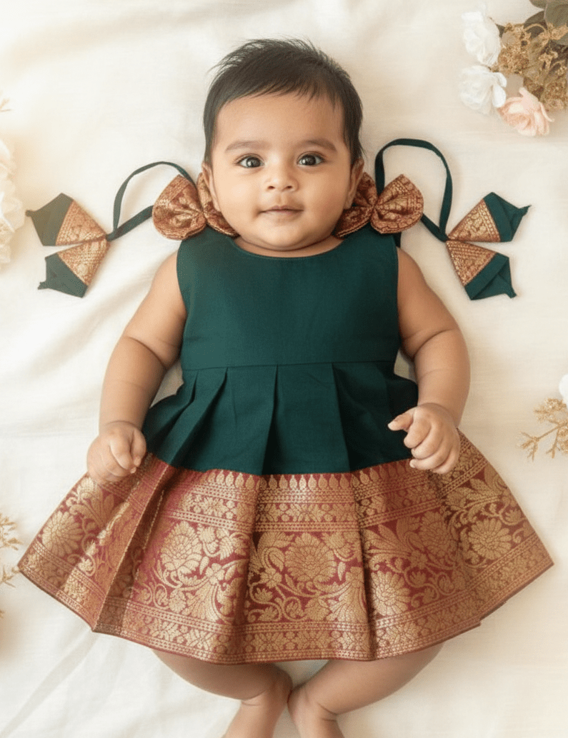 New Born Green Chettinad Cotton Knot Type Frock LF1664 - Prince N Princess
